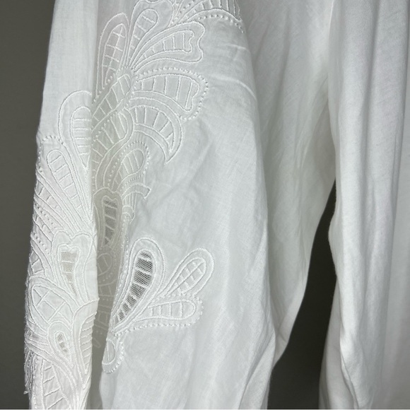 Banana Republic Blouse Embroidered Balloon Sleeves White Medium - Picture 6 of 7
